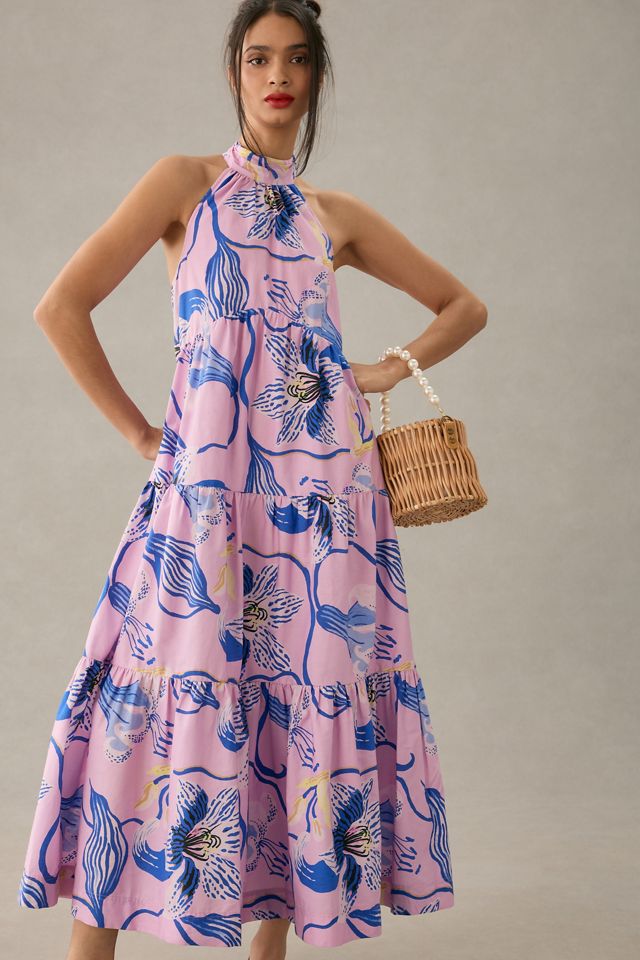 Sarah Gordon Tiered Halter Midi Dress