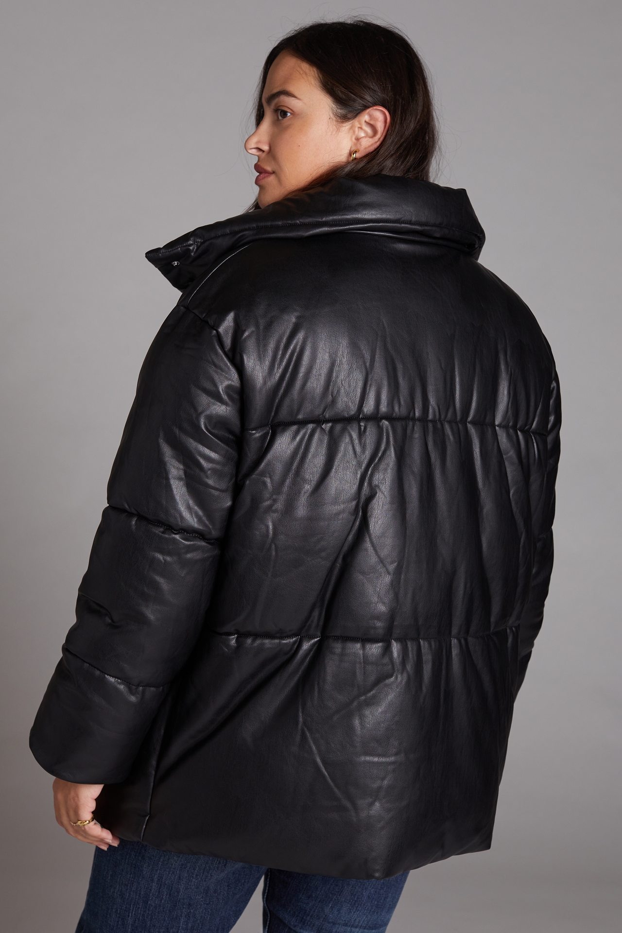 Avec Les Filles Faux Leather Puffer Coat