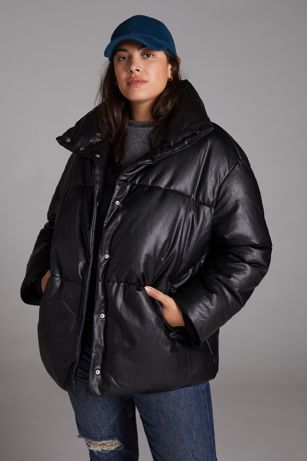 Avec Les Filles Faux Leather Puffer Coat