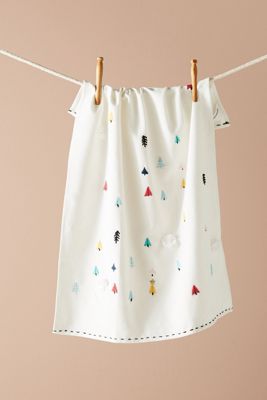 Embroidered Tree Dish Towel