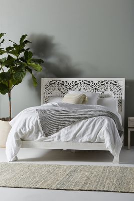 Anthropologie Handcarved Low Lombok Bed By  In White Size Tw Top/bed
