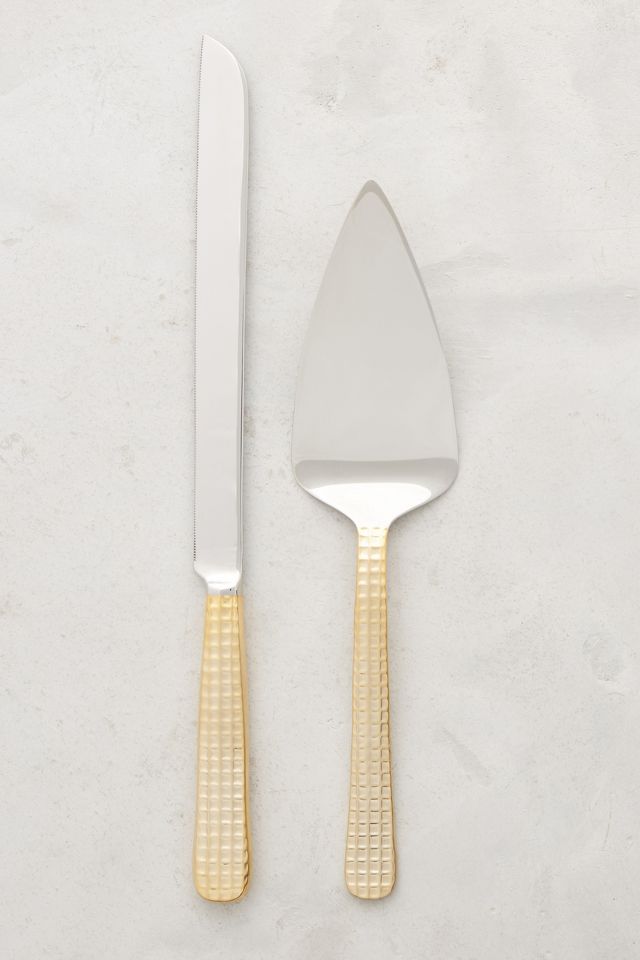 White & Gold Cake Lift & Knife Set