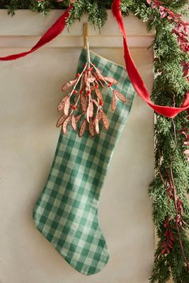 Gingham Stocking + Beaded Mistletoe Charm Bundle