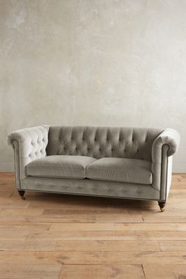 Velvet Lyre Chesterfield Petite Sofa, Hickory