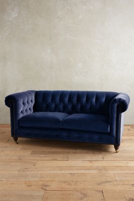 Velvet Lyre Chesterfield Petite Sofa, Hickory