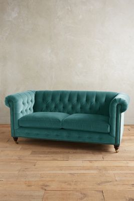 Velvet Lyre Chesterfield Petite Sofa, Hickory