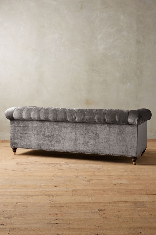Slub Velvet Lyre Chesterfield Sofa, Hickory #1