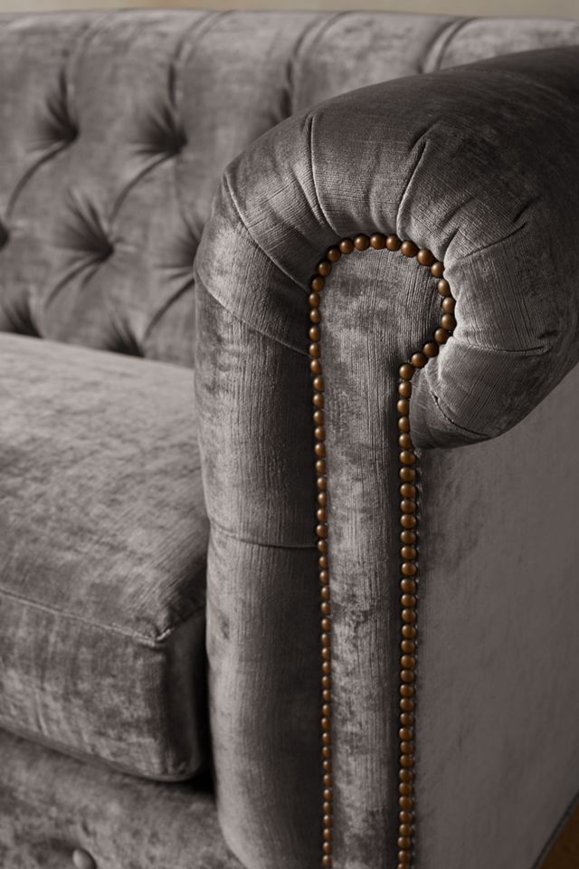 Slub Velvet Lyre Chesterfield Sofa, Hickory #2