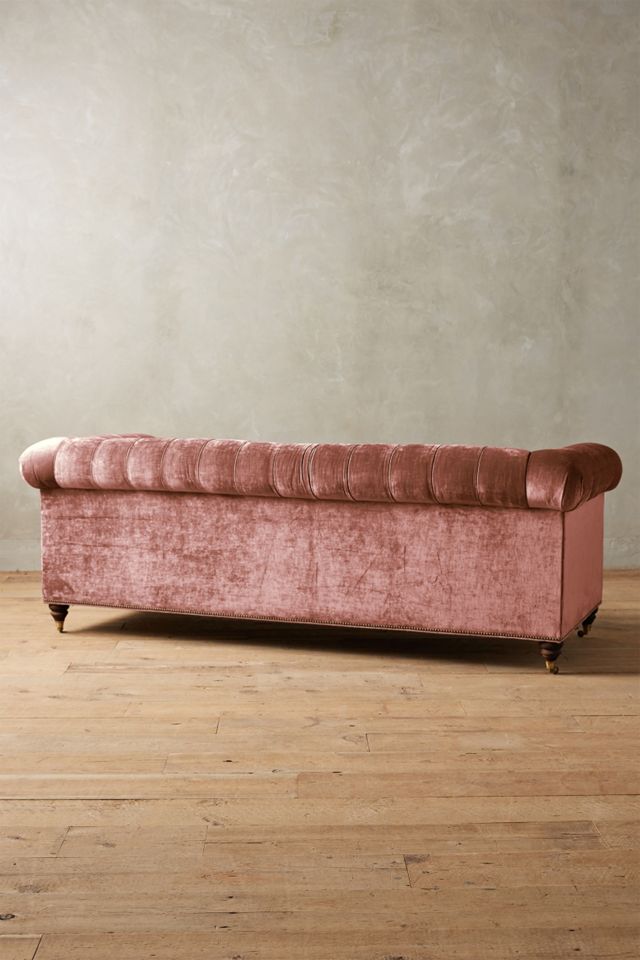 Slub Velvet Lyre Chesterfield Sofa, Hickory #1