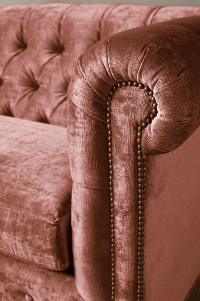 Slub Velvet Lyre Chesterfield Sofa, Hickory #2