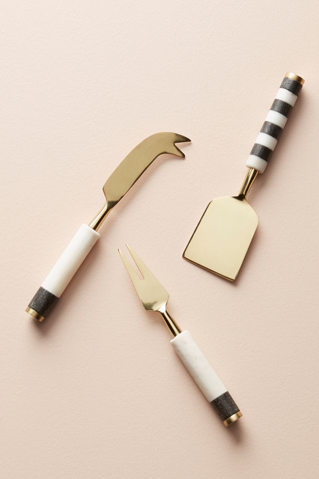 Marble-Blocked Cheese Knife Set