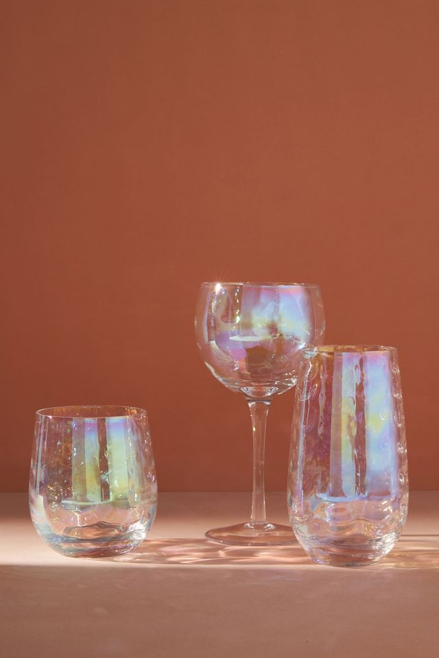 Wine Glasses - Stemless Wine Glass Crystal Stemless Wine Glasses Set of 4  Iridescent Wine Glass Modern Rainbow Drinking Glass Tilted Glassware Gift  for Red White Wine Cocktail Cool Water 