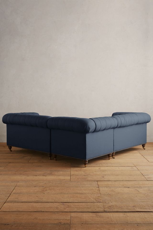 Linen Lyre Chesterfield Sectional, Hickory #1