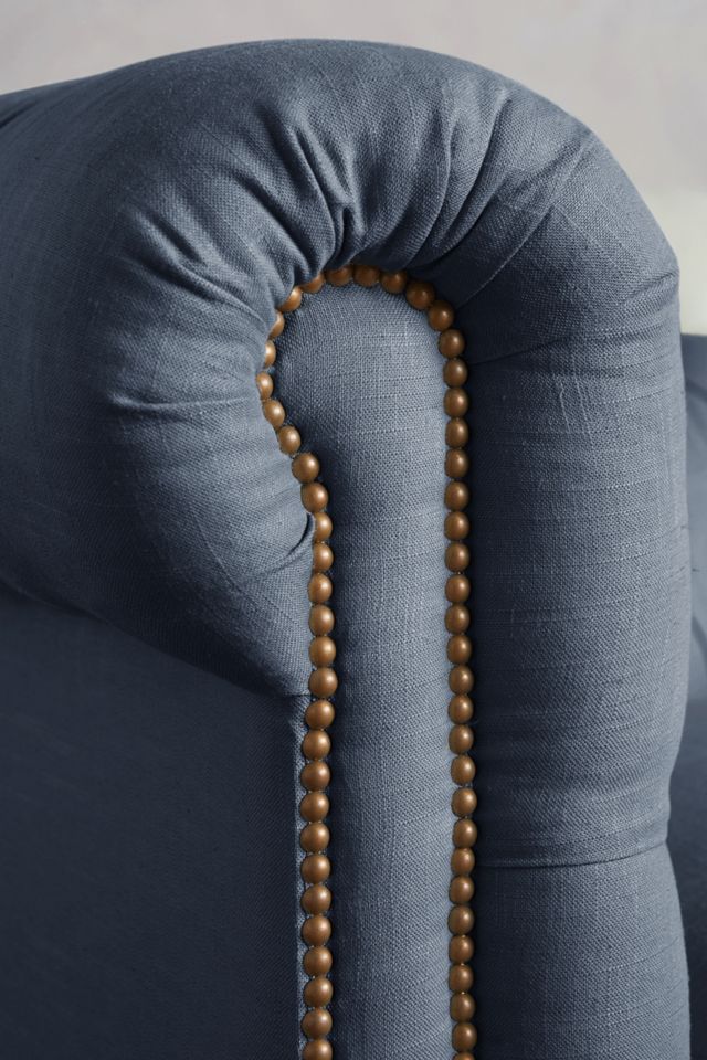 Linen Lyre Chesterfield Sectional, Hickory #2