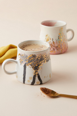 Anthropologie Gold Accent Mug By  In Blue Size Mug/cup