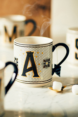 The Bistro Tile Stoneware Mug: Monogram Edition (Set of 4)