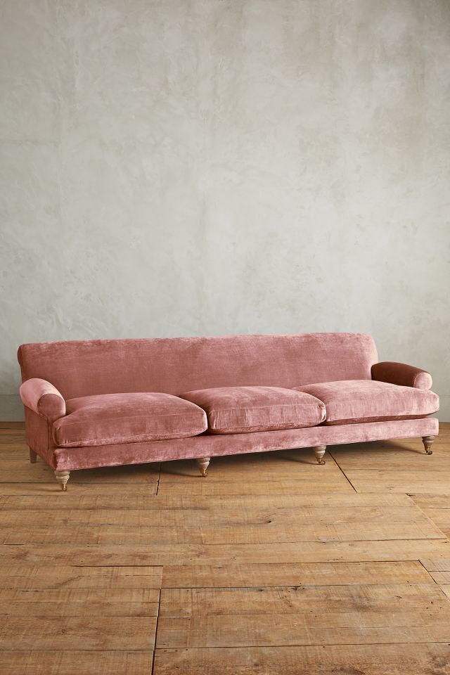 Pink velvet deals couch anthropologie