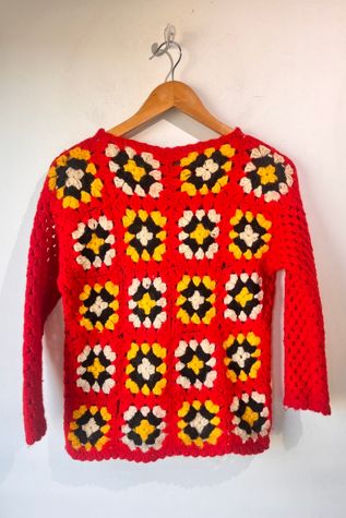 Ricardo Italy Red Granny Square Crochet Sweater Selected by The Curatorial Dept.