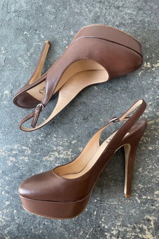 Barney's Co Op Brown Slingback Stilettos Heels Selected by The Curatorial Dept.