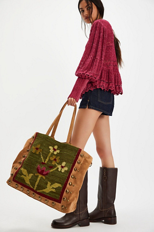 Fleur Stud Tote Bag by Free People in Brown