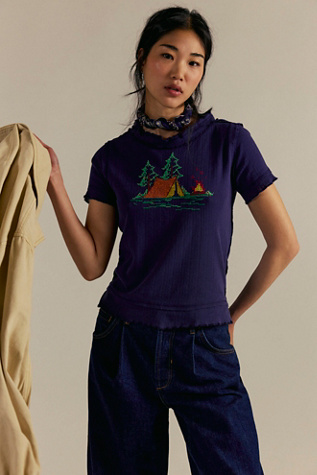 We The Free Campfire Tales Tee at Free People in Blue Combo, Size: XS