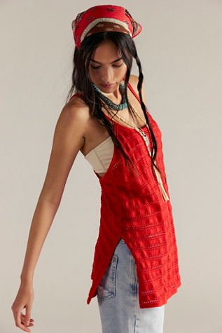 We The Free Sun Cloud Hacci Tank Top at Free People in Red, Size: M
