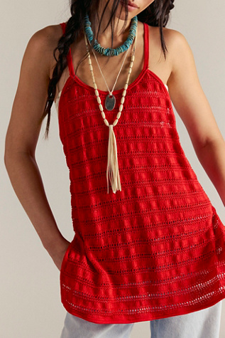 We The Free Sun Cloud Hacci Tank Top at Free People in Red, Size: M