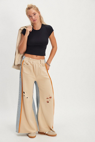 The Tales Denim Sweat Flares at Free People in Light Wash, Size: M
