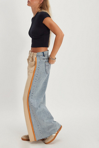 The Tales Denim Sweat Flares at Free People in Washed Blue, Size: Medium