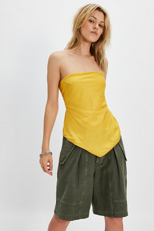 FP One Raya Long Satin Top at Free People in Hot Mustard, Size: XL