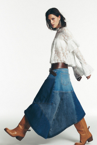 We The Free Piece Of Work Denim Midi Skirt at Free People in Medium Wash, Size: 32