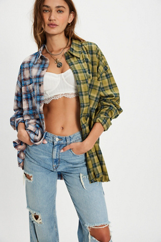 The Tales Half And Half Flannel at Free People in Blue Khaki, Size: Small