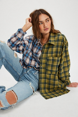 The Tales Half And Half Flannel at Free People in Blue, Size: XS