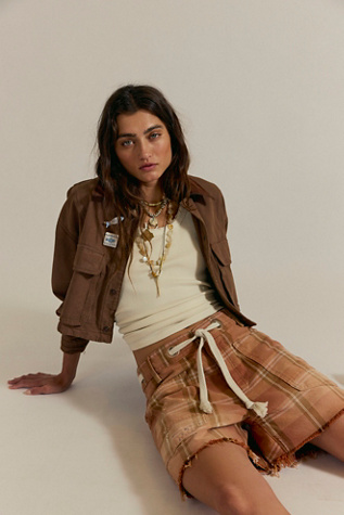 We The Free Moxie Printed Shorts at Free People in Rust Plaid, Size: 24