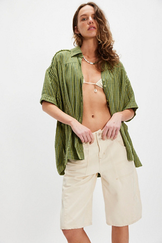 We The Free Kayla Double Cloth Shirt at Free People in Green, Size: XS