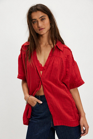 We The Free Kayla Double Cloth Shirt at Free People in Olive, Size: Small