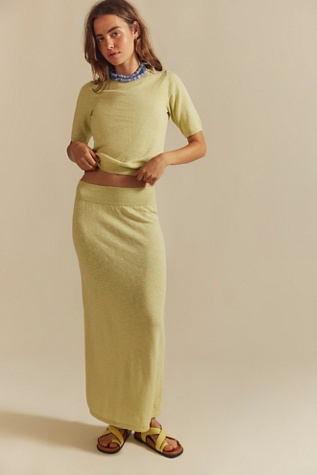 Isabella Cotton-Linen Skirt Co-Ord by free-est at Free People in Lemongrass, Size: Small