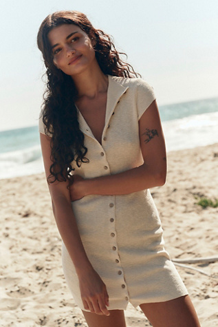 Jameson Cotton-Linen Mini Dress by free-est at Free People in Tan, Size: M