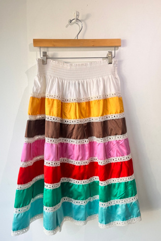 Prada Rainbow Tiered Silk Midi Length Skirt Selected by The Curatorial Dept.