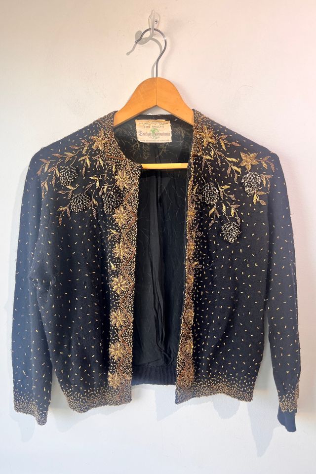 Vintage Gene Shelly's Black Gold Beaded Cardigan Selected by The Curatorial Dept. #1