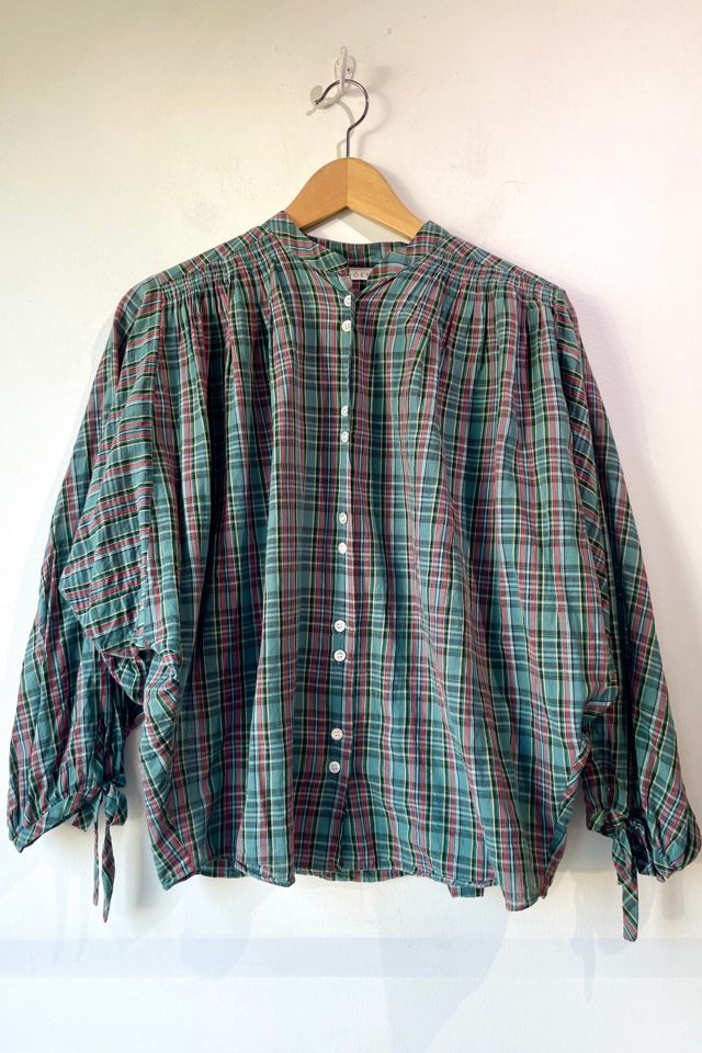 Doen Green Silk Plaid O’Keefe Gathered Blouse Selected by The Curatorial Dept.