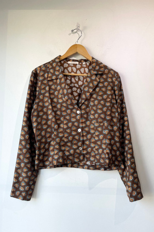 Doen Brown Patterned Silk Abena Blouse Selected by The Curatorial Dept.