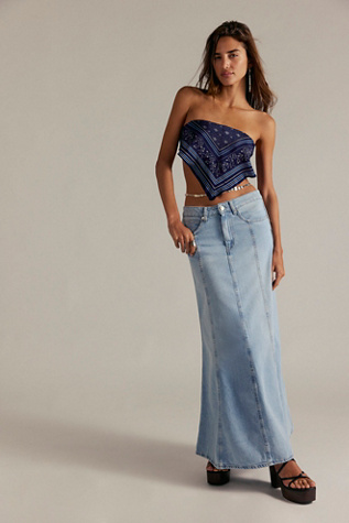 We The Free Off-Duty Denim Maxi Skirt at Free People in Light Wash, Size: 23