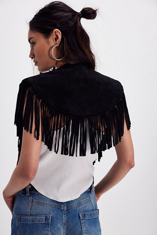 Женские аксессуары Understated Leather Wide Eyes Suede Fringe Collar, цвет: Чёрный — фото 3
