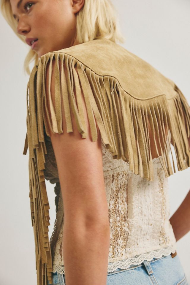 Understated Leather Wide Eyes Suede Fringe Collar #3