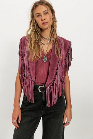Understated Leather Wide Eyes Suede Fringe Collar at Free People in Mauve