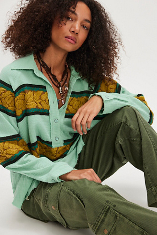 We The Free Terry Rugby Pullover at Free People in Green, Size: L