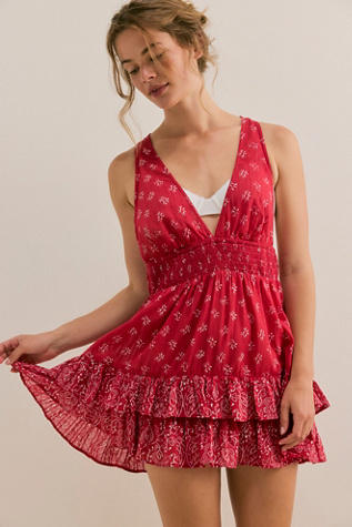 Happy Hour Printed Mini Slip by Intimately at Free People in Red, Size: L
