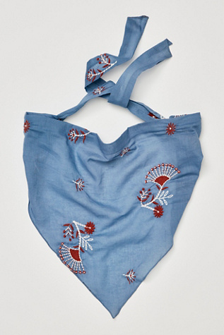 Georgia Embroidered Hair Scarf at Free People in Cornflower Blue