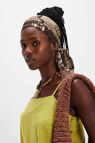 Monte Soft Headband With Ties at Free People in Cocoa Patchwork